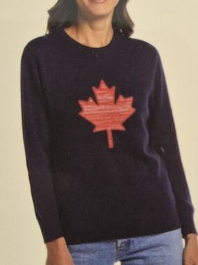 Weatherproof Navy Crewneck Sweater with Red Maple Motif